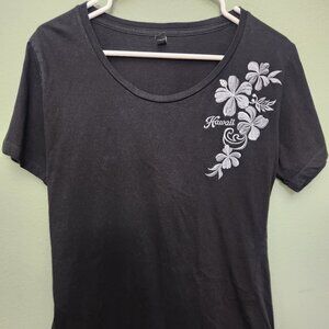 Hawaii Embroidery Black Cotton Tees, Size L